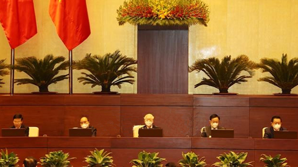 Tổng Bí thư Nguyễn Phú Trọng cùng các đồng chí lãnh đạo Đảng, Nhà nước chủ trì Hội nghị. Ảnh: Trí Dũng –TTXVN