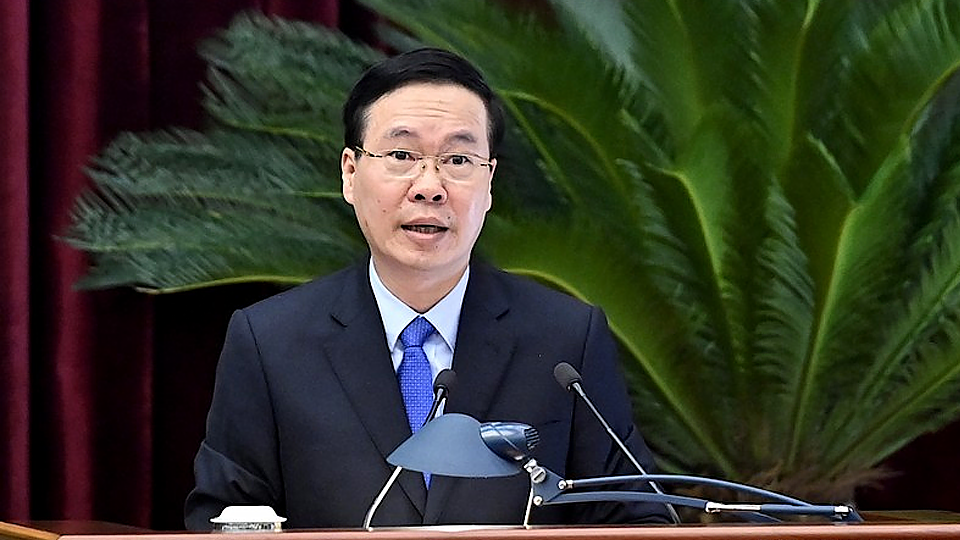 Đồng chí Võ Văn Thưởng, Ủy viên Bộ Chính trị, Thường trực Ban Bí thư phát biểu chỉ đạo hội nghị.